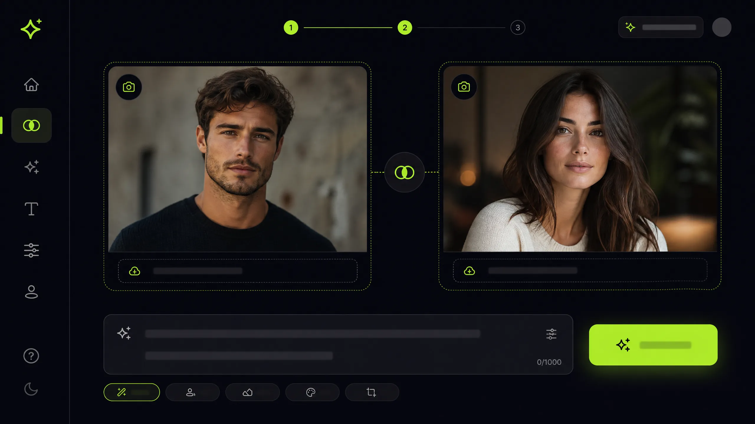 Интерфейс загрузки двух фотографий в AI-редактор